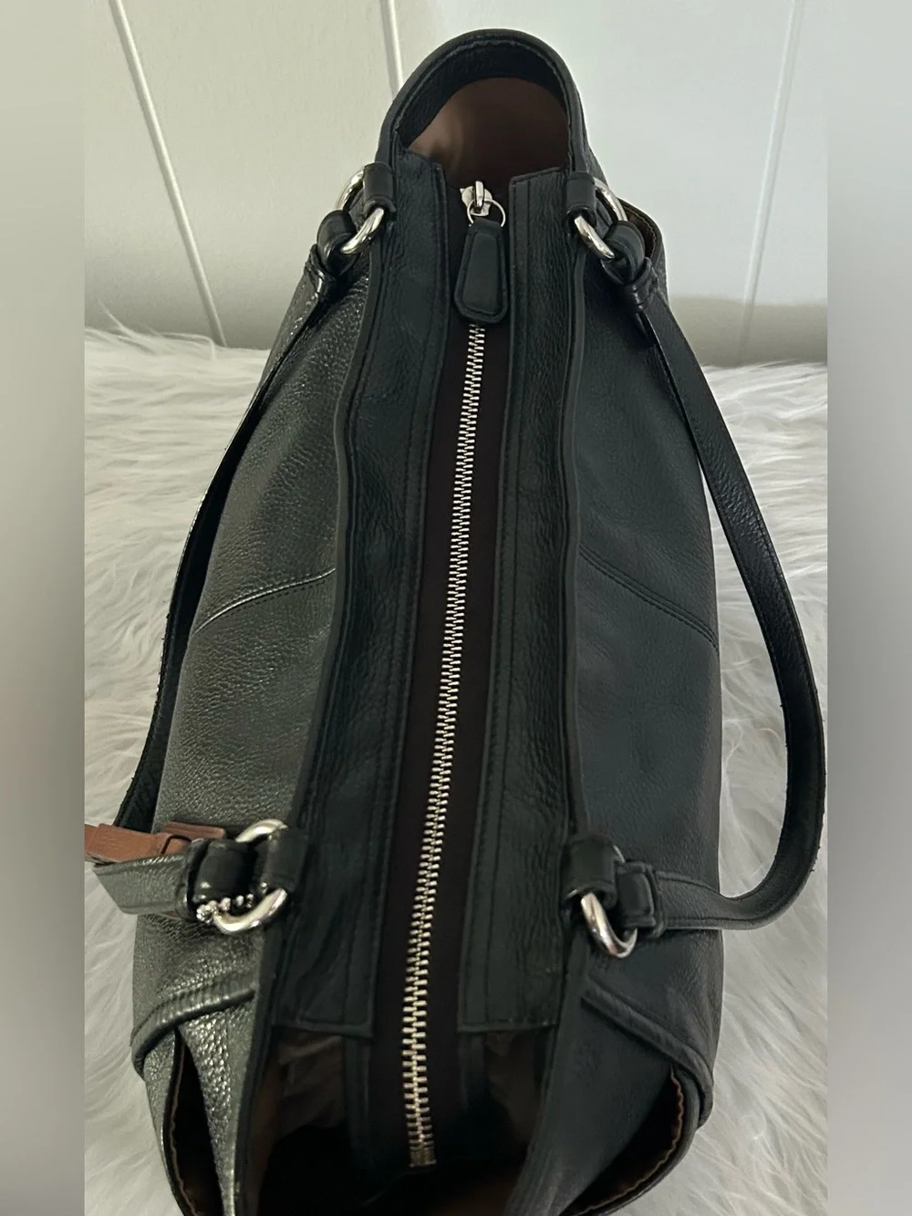 Coach Black Pebbled Leather Large Tote Shoulder Bag Work Laptop Carryall